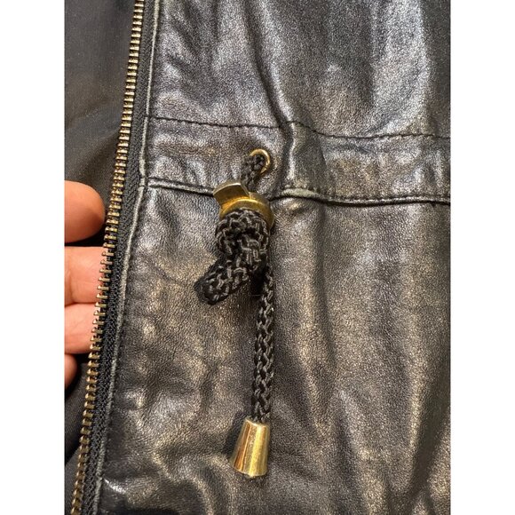 Tannery West Black Hooded Leather Jacket With Gold Accent Zippers Zip-Up Front & - Picture 7 of 16